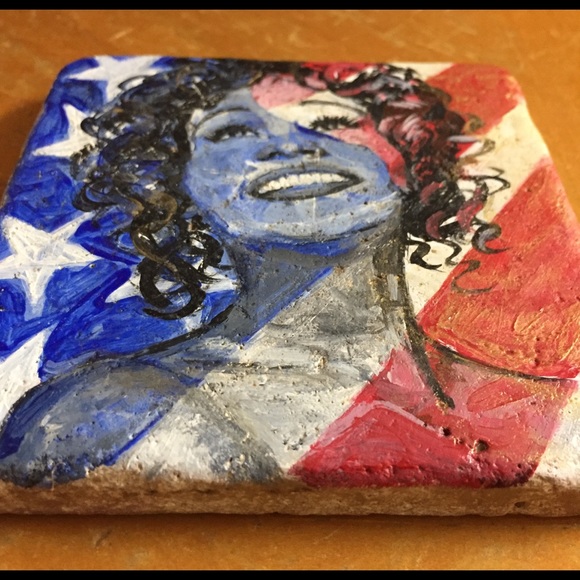 Whitney Houston hand painted marble tile - Picture 2 of 5